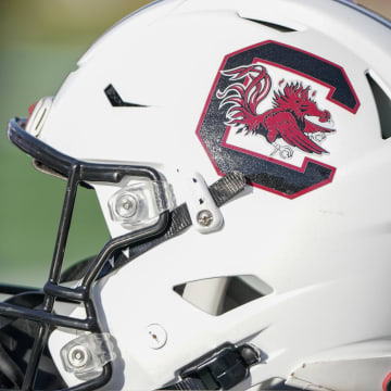 Nov 13, 2021; Columbia, Missouri, USA; A general view of a South Carolina Gamecocks helmet against the Missouri Tigers during the first half at Faurot Field at Memorial Stadium. Mandatory Credit: Denny Medley-USA TODAY Sports