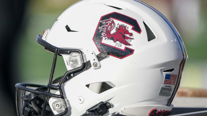 Nov 13, 2021; Columbia, Missouri, USA; A general view of a South Carolina Gamecocks helmet against the Missouri Tigers during the first half at Faurot Field at Memorial Stadium. Mandatory Credit: Denny Medley-USA TODAY Sports