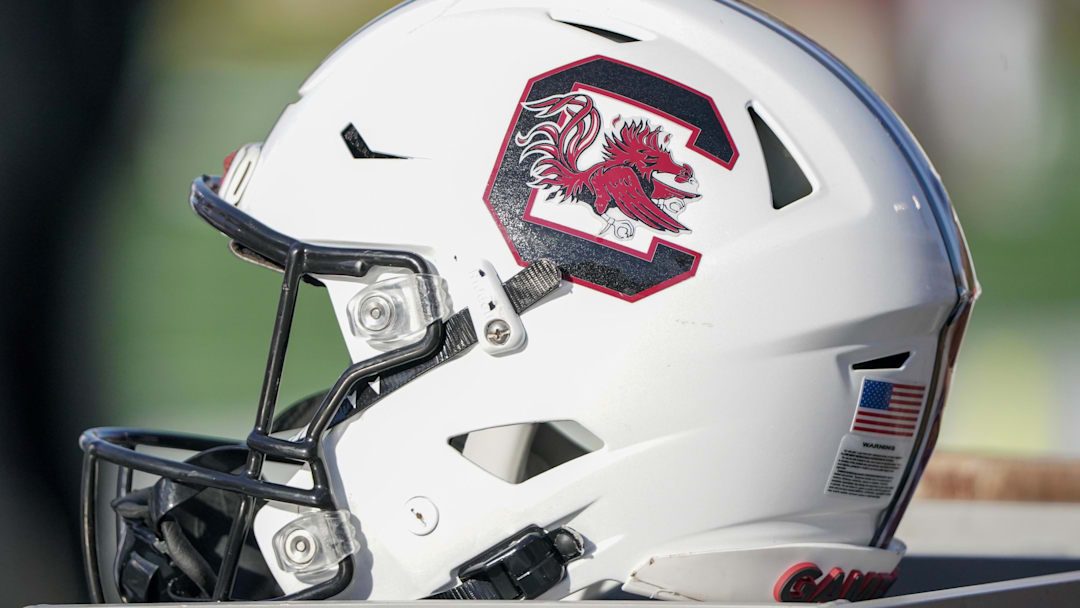 Nov 13, 2021; Columbia, Missouri, USA; A general view of a South Carolina Gamecocks helmet against the Missouri Tigers during the first half at Faurot Field at Memorial Stadium. Mandatory Credit: Denny Medley-Imagn Images