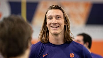 Feb 12, 2021; Clemson, SC, USA;  Clemson Tigers quarterback Trevor Lawrence works out during Pro Day in Clemson, South Carolina. Mandatory Credit: David Platt/Handout Photo via Imagn Images