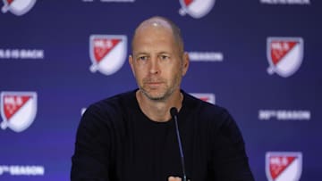 Jan 9, 2025; Miami Beach, Florida, USA;  Chicago Fire FC head coach Gregg Berhalter fields questions during the Major League Soccer Media Day at the Miami Beach Convention Center. Mandatory Credit: Jeff Swinger-Imagn Images