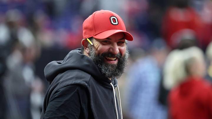 Dec 6, 2025; Indianapolis, IN, USA; Ohio State Buckeyes defensive coordinator Matt Patricia looks on before the 2025 Big Ten championship game against the Indiana Hoosiers at Lucas Oil Stadium. Mandatory Credit: Trevor Ruszkowski-Imagn Images