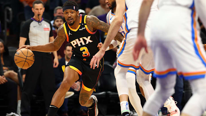 Phoenix Suns guard Bradley Beal dribbles the ball against the Oklahoma City Thunder during an NBA regular season game Phoenix Suns guard Bradley Beal dribbles the ball against the Oklahoma City Thunder during an NBA regular season game
