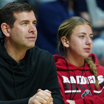 Mar 9, 2025; Uncasville, CT, USA; Boston Celtics general manager Brad Stevens on the sideline as the UConn Huskies take on the Villanova Wildcats in the second half at Mohegan Sun Arena. Mandatory Credit: David Butler II-Imagn Images