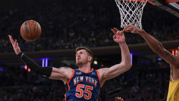 May 14, 2024; New York, New York, USA; New York Knicks center Isaiah Hartenstein (55) rebounds against Indiana Pacers forward Obi Toppin (1) during the second half during game five of the second round for the 2024 NBA playoffs at Madison Square Garden. Mandatory Credit: Vincent Carchietta-USA TODAY Sports