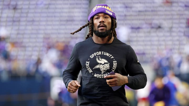 Jan 15, 2023; Minneapolis, Minnesota, USA; Minnesota Vikings running back Dalvin Cook (4) during warmups before a wild card game against the New York Giants at U.S. Bank Stadium. Mandatory Credit: Matt Krohn-USA TODAY Sports