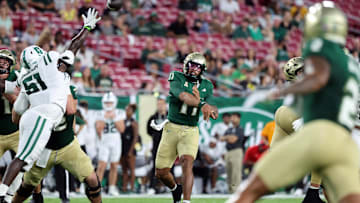 Byrum Brown accounted for five touchdowns Friday night -- four by passing and another on the ground -- in USF's win over Charlotte. 