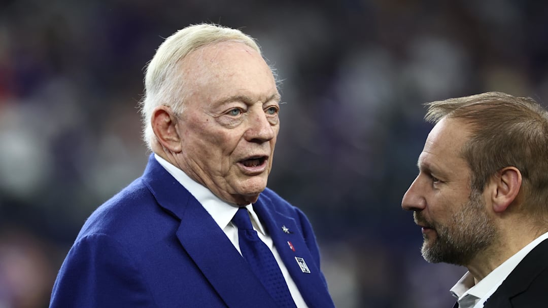 Dec 14, 2025; Arlington, Texas, USA; Dallas Cowboys owner Jerry Jones before a game against the Minnesota Vikings at AT&T Stadium. Mandatory Credit: Kevin Jairaj-Imagn Images