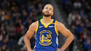 Dec 15, 2024; San Francisco, California, USA; Golden State Warriors guard Stephen Curry (30) stands on the court during the fourth quarter against the Dallas Mavericks at Chase Center. Mandatory Credit: Darren Yamashita-Imagn Images