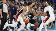 Jul 31, 2024; Villeneuve-d'Ascq, France; United States guard Tyrese Haliburton (9) drives in the second quarter against South Sudan during the Paris 2024 Olympic Summer Games at Stade Pierre-Mauroy. Mandatory Credit: John David Mercer-USA TODAY Sports