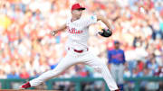 Jun 21, 2025; Philadelphia, Pennsylvania, USA; Philadelphia Phillies starting pitcher Mick Abel (40) throws a pitch against the New York Mets in the first inning at Citizens Bank Park.