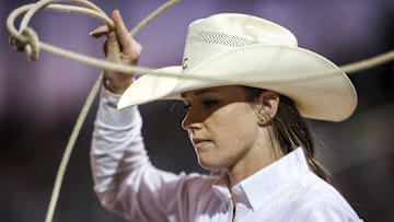 Mattie Turner waits in the chutes before competing in breakaway roping at the St. Paul Rodeo on Tuesday, July 2, 2024 in St. Paul, Ore.