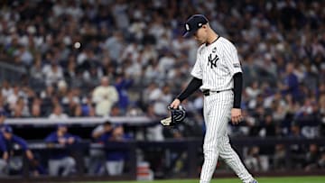 Luke Weaver departs mound after giving up the game-winning run in the World Series - Los Angeles Dodgers v New York Yankees - Game 5