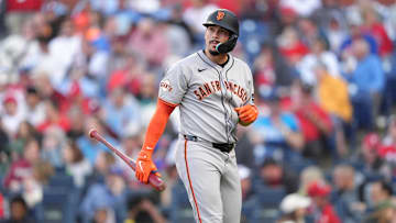 Apr 17, 2025; Philadelphia, Pennsylvania, USA; San Francisco Giants infielder Willy Adames (2) reacts after striking out against the Philadelphia Phillies in the eighth inning at Citizens Bank Park.