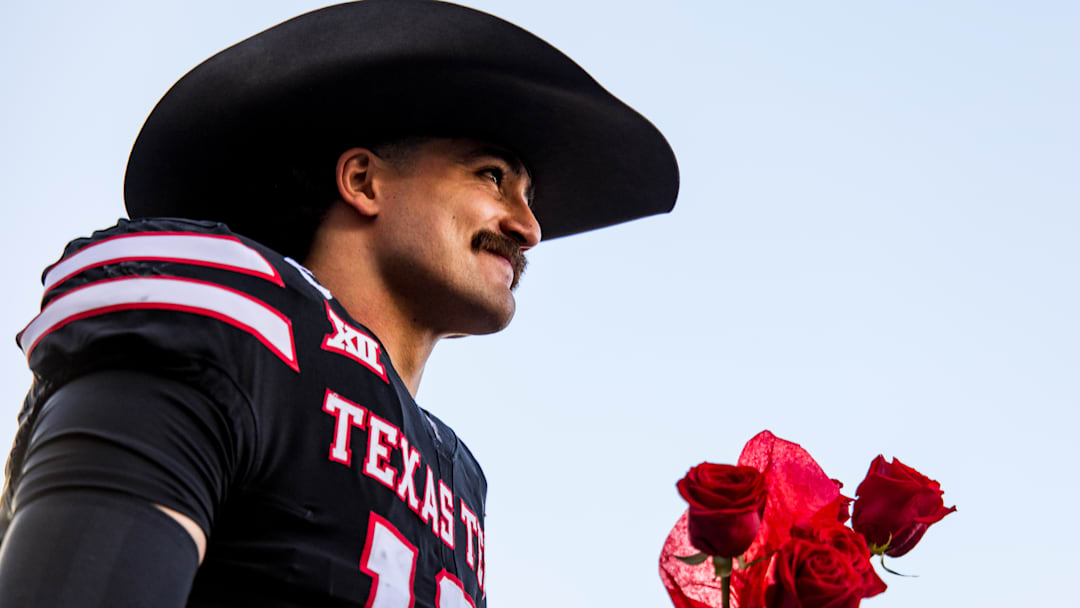Texas Tech LB Jacob Rodriguez (10) pregame before a game against the UCF Knights on Nov. 15, 2025.