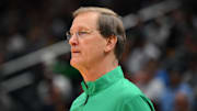 Mar 21, 2025; Seattle, WA, USA; Oregon Ducks head coach Dana Altman during the second half in the first round of the NCAA Tournament at Climate Pledge Arena. Mandatory Credit: Steven Bisig-Imagn Images