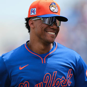 Soto flashes a smile during a spring training game. 