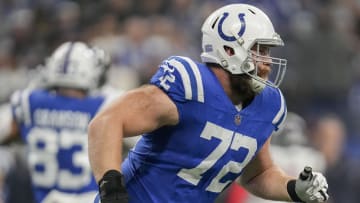 Jan 6, 2024; Indianapolis, Indiana, USA; Indianapolis Colts offensive tackle Braden Smith (72) moves on the field during a game against the Houston Texans at Lucas Oil Stadium. Mandatory Credit: Jenna Watson-USA TODAY Sports