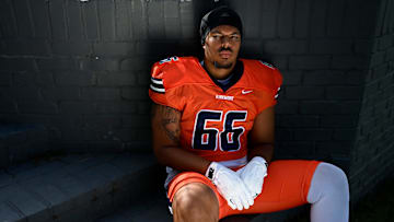 Dandy Dozen top football recruit selection for 2025 TSSAA season, Kirkwood tackle Kamari Blair Wednesday, June 19, 2025, in Nashville, Tenn.