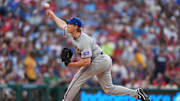Jun 20, 2025; Philadelphia, Pennsylvania, USA; New York Mets starting pitcher Blade Tidwell (40) throws a pitch against the Philadelphia Phillies in the first inning at Citizens Bank Park. Mandatory Credit: Kyle Ross-Imagn Images
