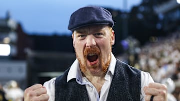 Aug 31, 2024; Atlanta, Georgia, USA; Professional wrestler Sheamus on the sideline at a game between the Georgia Tech Yellow Jackets and Georgia State Panthers in the first quarter at Bobby Dodd Stadium at Hyundai Field. Mandatory Credit: Brett Davis-Imagn Images

Aug 31, 2024; Atlanta, Georgia, USA; Georgia State Panthers XXX against Georgia Tech Yellow Jackets in the first quarter at Bobby Dodd Stadium at Hyundai Field. Mandatory Credit: Brett Davis-Imagn Images