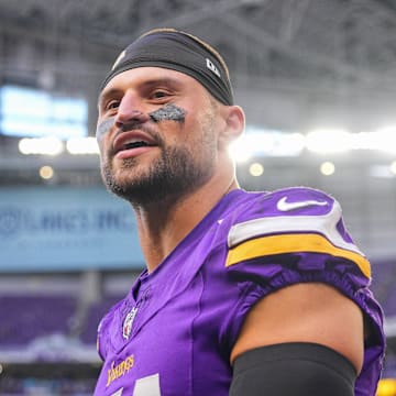 Aug 10, 2024; Minneapolis, Minnesota, USA; Minnesota Vikings linebacker Blake Cashman (51) after the game against the Las Vegas Raiders at U.S. Bank Stadium. Mandatory Credit: Brad Rempel-Imagn Images