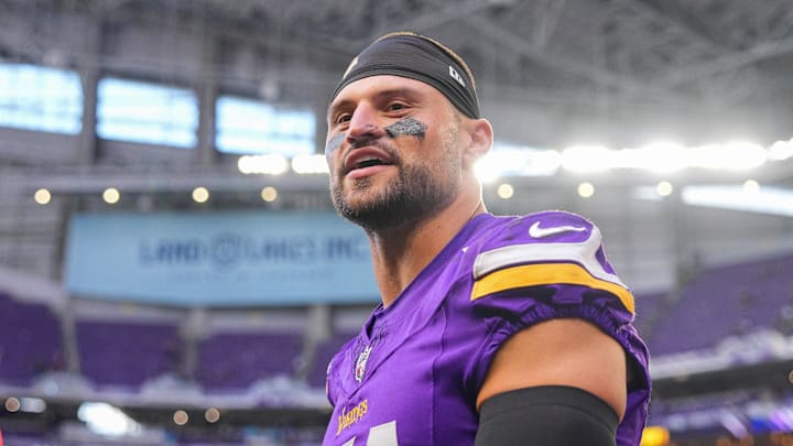 Aug 10, 2024; Minneapolis, Minnesota, USA; Minnesota Vikings linebacker Blake Cashman (51) after the game against the Las Vegas Raiders at U.S. Bank Stadium. Mandatory Credit: Brad Rempel-Imagn Images