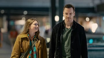 L-R India Fowler as Poppy and Michael Fassbender as Martian in The Agency, episode 4, season 1, streaming on Paramount+, 2024. Photo Credit: Luke Varley/Paramount+