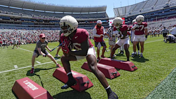 Apr 12, 2025; Tuscaloosa, AL, USA;  Running back Dre Washington runs a drill during A-Day at Bryant-Denny Stadium. Mandatory Credit: Gary Cosby Jr.-Imagn Images