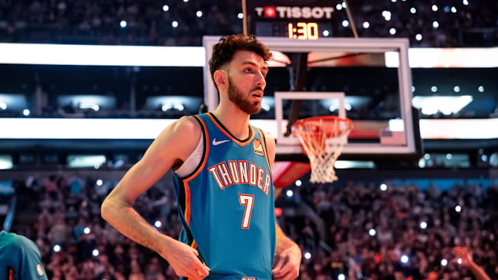 Jan 4, 2026; Phoenix, Arizona, USA; Oklahoma City Thunder center Chet Holmgren (7) Mandatory Credit: Mark J. Rebilas-Imagn Images