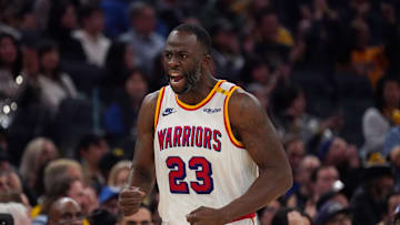 Dec 8, 2024; San Francisco, California, USA; Golden State Warriors forward Draymond Green (23) celebrates against the Minnesota Timberwolves in the fourth period at Chase Center. Mandatory Credit: David Gonzales-Imagn Images