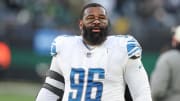 Dec 18, 2022; East Rutherford, New Jersey, USA; Detroit Lions defensive end Isaiah Buggs (96) looks on during the second half against the New York Jets at MetLife Stadium. Mandatory Credit: Vincent Carchietta-USA TODAY Sports