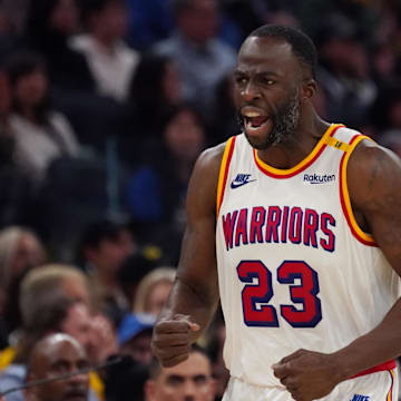Golden State Warriors forward Draymond Green (23) celebrates against the Minnesota Timberwolves in the fourth period at Chase Center.