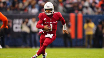 Dec 24, 2023; Chicago, Illinois, USA;  Arizona Cardinals quarterback Kyler Murray (1) runs with the ball against the Chicago Bears at Soldier Field. Mandatory Credit: Jamie Sabau-USA TODAY Sports