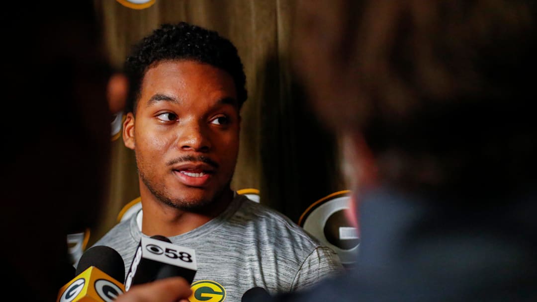 Green Bay Packers rookie linebacker Collin Oliver is interviewed by the media during rookie minicamp on Friday, May 2, 2025, at Lambeau Field in Green Bay, Wisconsin. The Packers selected Oliver with their fifth round pick in the 2025 NFL Draft.
Tork Mason/USA TODAY NETWORK-Wisconsin