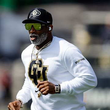Apr 19, 2025; Boulder, CO, USA; Colorado Buffaloes head coach Deion Sanders during the spring game at Folsom Field. Mandatory Credit: Isaiah J. Downing-Imagn Images