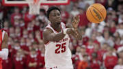 Wisconsin guard John Blackwell (25) passes the ball during the second half of their game against Campbell Monday, November 3, 2025 at the Kohl Center in Madison, Wisconsin.