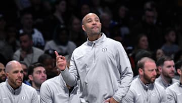 Mar 15, 2025; Brooklyn, New York, USA; Brooklyn Nets head coach Jordi Fernandez during the first half against the Boston Celtics at Barclays Center. Mandatory Credit: John Jones-Imagn Images