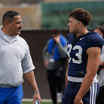 BYU linebackers coach Justin Ena