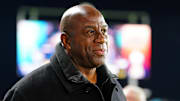 Nov 23, 2024; Kansas City, Missouri, USA; Magic Johnson attends the 2024 NWSL Championship match at CPKC Stadium. Mandatory Credit: Denny Medley-Imagn Images