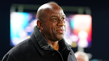 Nov 23, 2024; Kansas City, Missouri, USA; Magic Johnson attends the 2024 NWSL Championship match at CPKC Stadium. Mandatory Credit: Denny Medley-Imagn Images