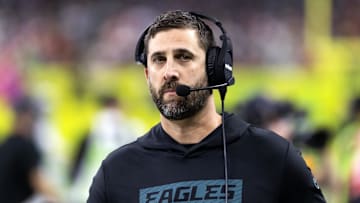 Feb 9, 2025; New Orleans, LA, USA;  Philadelphia Eagles head coach Nick Sirianni against the Kansas City Chiefs during Super Bowl LIX at Ceasars Superdome. Mandatory Credit: Mark J. Rebilas-Imagn Images