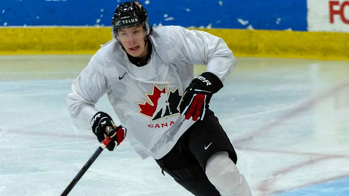 Aug 2, 2024; Plymouth, MI, USA; Canada forward Cole Beaudoin (29) turns up ice against Finland during the second period of the 2024 World Junior Summer Showcase at USA Hockey Arena. Mandatory Credit: David Reginek-USA TODAY Sports Aug 2, 2024; Plymouth, MI, USA; Canada forward Cole Beaudoin (29) turns up ice against Finland during the second period of the 2024 World Junior Summer Showcase at USA Hockey Arena. Mandatory Credit: David Reginek-USA TODAY Sports