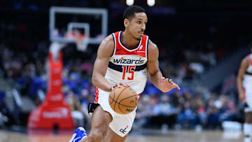 Nov 27, 2024; Washington, District of Columbia, USA; Washington Wizards guard Malcolm Brogdon (15) drives to the basket against the LA Clippers during the second quarter at Capital One Arena. Mandatory Credit: Reggie Hildred-Imagn Images