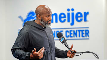 Detroit Lions Executive Vice President & General Manager Brad Holmes speaks to the press about their season, how it ended and what’s next at the Detroit Lions headquarters and training facility in Allen Park, Mich., Thursday, Jan. 23, 2025.