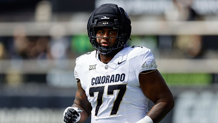 Apr 19, 2025; Boulder, CO, USA; Colorado Buffaloes offensive tackle Jordan Seaton (77) during the spring game at Folsom Field. Mandatory Credit: Isaiah J. Downing-Imagn Images Apr 19, 2025; Boulder, CO, USA; Colorado Buffaloes offensive tackle Jordan Seaton (77) during the spring game at Folsom Field. Mandatory Credit: Isaiah J. Downing-Imagn Images