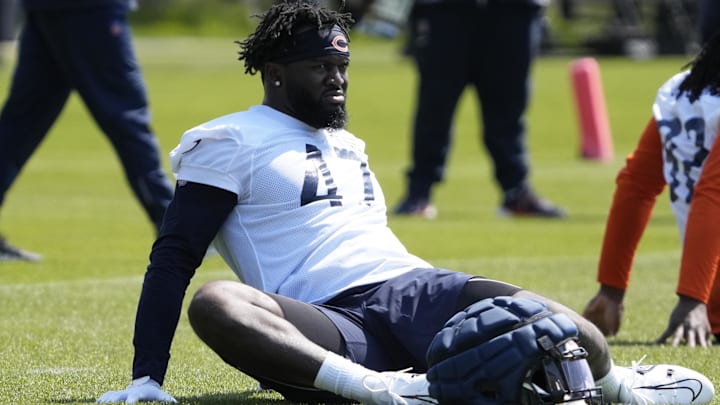 Rookie linebacker Ruben Hyppolite III participates in stretching during offseason work. The fourth-rounder was lauded by coach Ben Johnson for learning quickly. Rookie linebacker Ruben Hyppolite III participates in stretching during offseason work. The fourth-rounder was lauded by coach Ben Johnson for learning quickly.