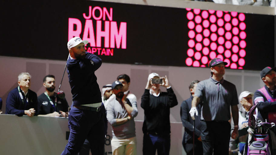 Jon Rahm in action during the first round of play at LIV Golf Riyadh