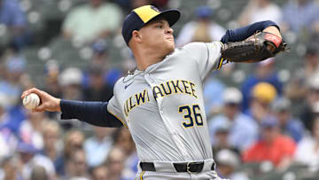 May 4, 2024; Chicago, Illinois, USA;  Milwaukee Brewers pitcher Tobias Myers (36) delivers against the Chicago Cubs during the first inning at Wrigley Field. Mandatory Credit: Matt Marton-USA TODAY Sports