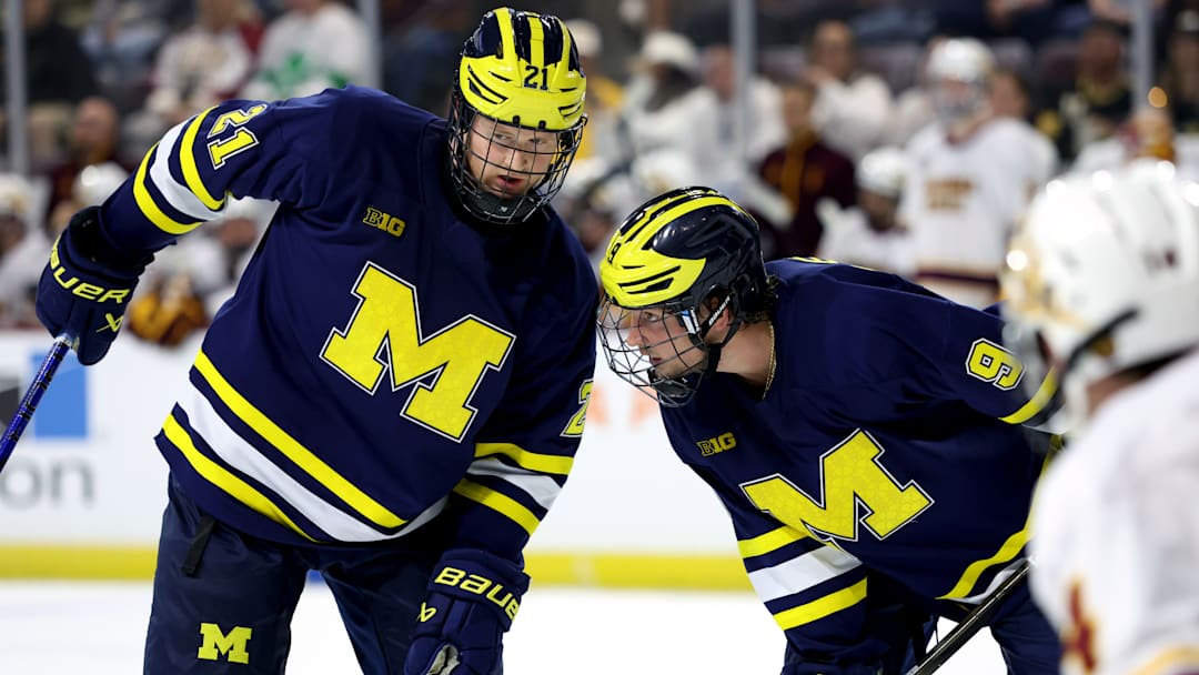 #21 Jackson Hallum and #9 Nick Moldenhauer strategizing, Michigan v Arizona State, 2024